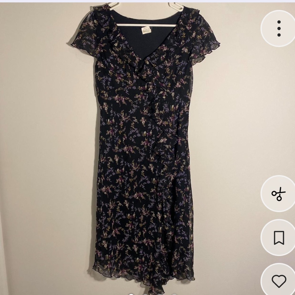 Light flowy black purple green vintage dress